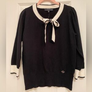 NWT Adrienne Vittadini black and white knit bow sweater